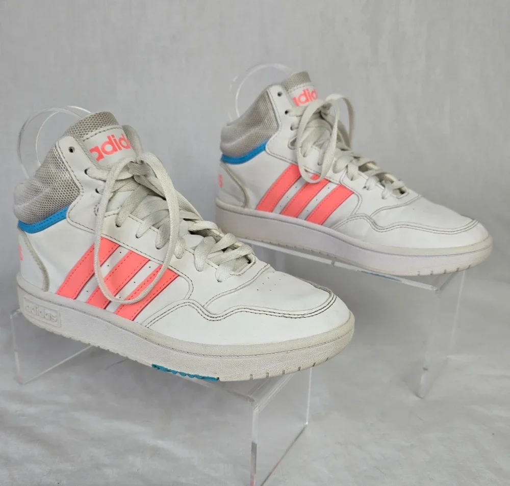Adidas Hoops 3.0 Mid Top Sneakers Youth Size 3 White Peach SHW 675001